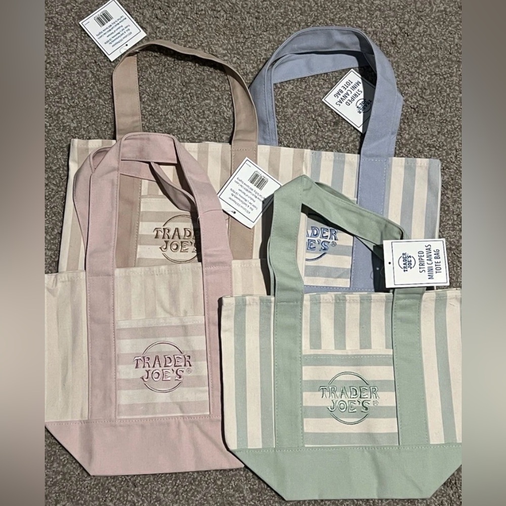 Trader Joe's Pastel Stripe Mini Tote Bag - Set of 4